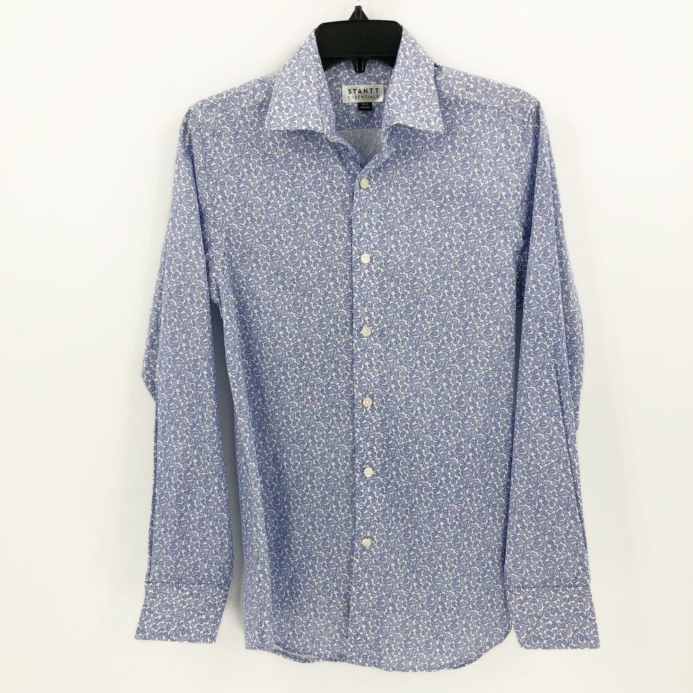 STANTT Men's Button Down Dress Shirt 14.5 32/33 Blue Paisley Print NWOT
